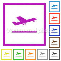 Airplane take off flat framed icons