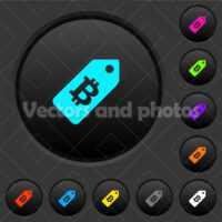 Bitcoin price label dark push buttons with color icons