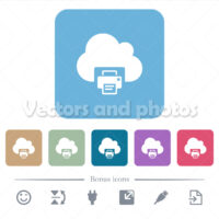 Cloud printing flat icons on color rounded square backgrounds
