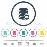 Database transaction rollback flat color icons in round outlines