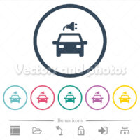 Electric car with connector flat color icons in round outlines