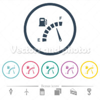 Fuel gauge flat color icons in round outlines