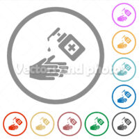 Hand washing with hand sanitizer flat icons with outlines Hand washing with hand sanitizer flat icons with outlines