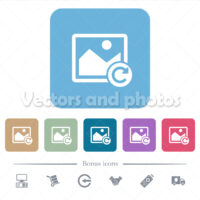 Image rotate right flat icons on color rounded square backgrounds