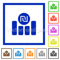 Israeli new Shekel graph flat framed icons