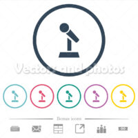 Microphone with stand flat color icons in round outlines