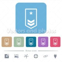 Military insignia with two chevrons and one star flat icons on color rounded square backgrounds