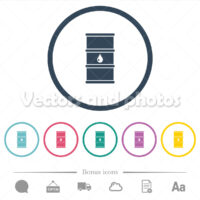 Oil barrel flat color icons in round outlines