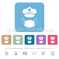 Police hat and medical face mask flat icons on color rounded square backgrounds Police hat and medical face mask flat icons on color rounded square backgrounds