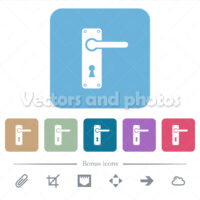 Right handed door handle with screws flat icons on color rounded square backgrounds