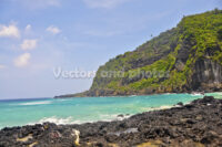 Rocks, waves, tropical forest