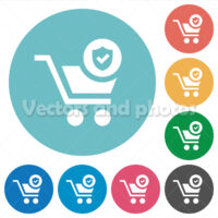 Secure shopping flat round icons