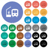 Train station round flat multi colored icons