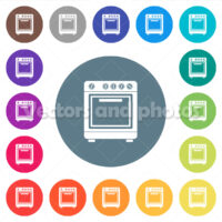 Oven flat white icons on round color backgrounds